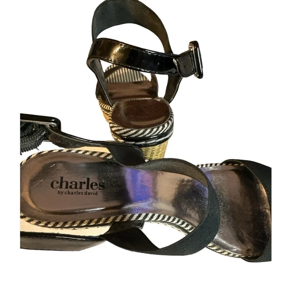 Charles by Charles David Boho Tapia Wedge Platform Heel Black Elastic Upper